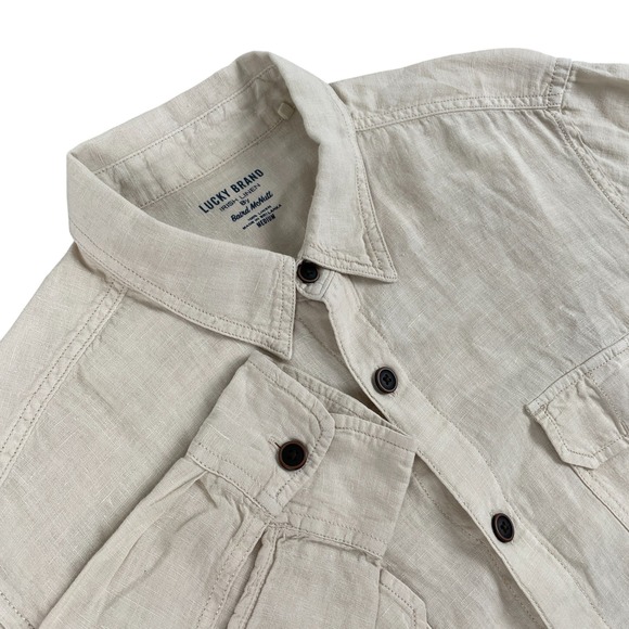 Lucky Brand Shirt Mens M Beige Irish Linen Long Sleeve Button Down Pocket Casual - Picture 1 of 12